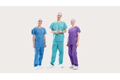 Three clincians wearing BARRIER Scrub Suit Basic